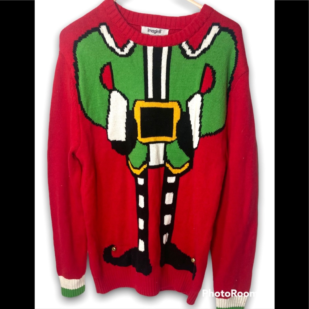 Ugly Christmas Sweater Elf with bellsvpargrlong sleave elf body large 
K